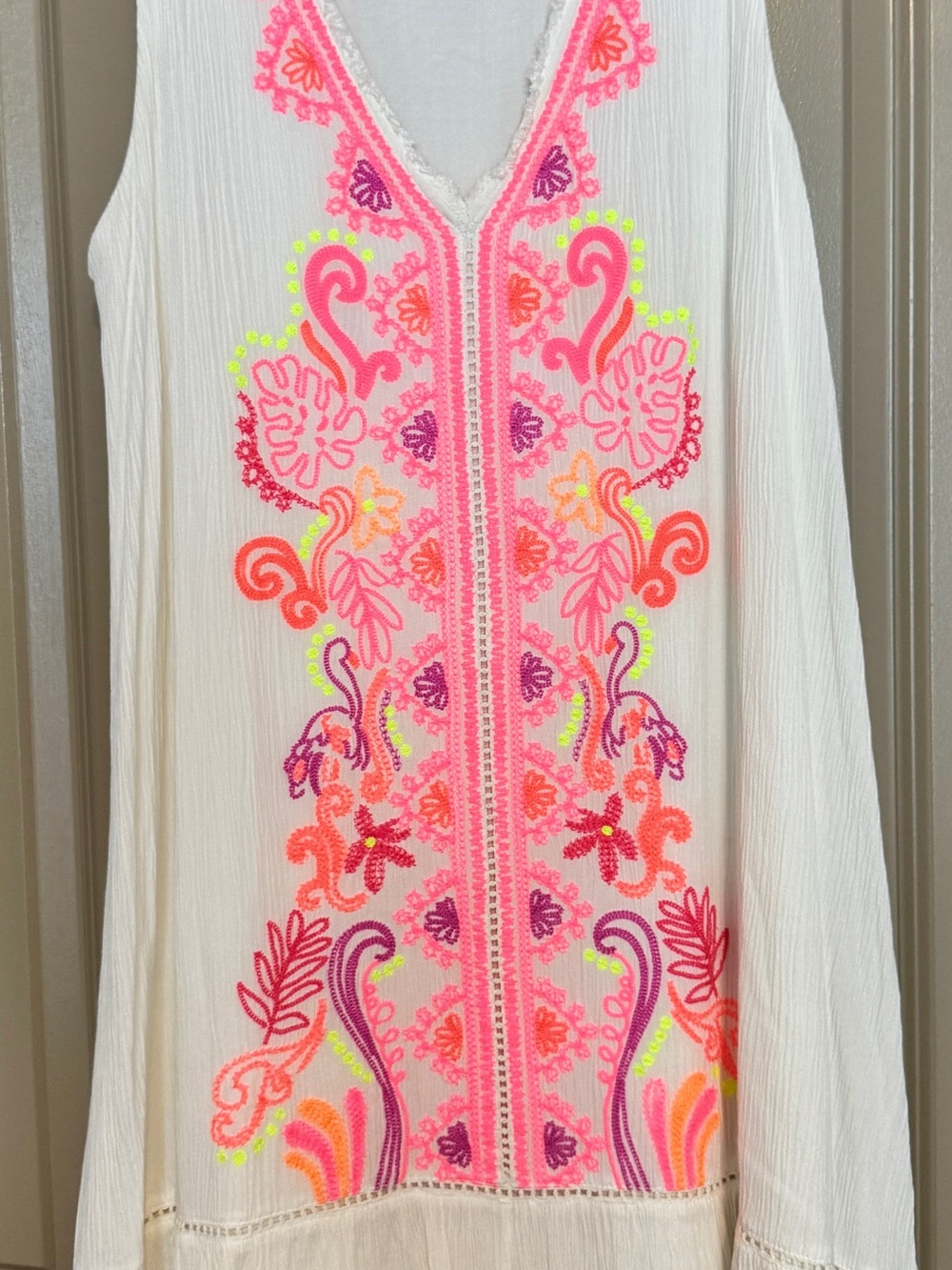 Lilly Pulitzer White Midi Dress with Neon Pink & Orange Embroidery